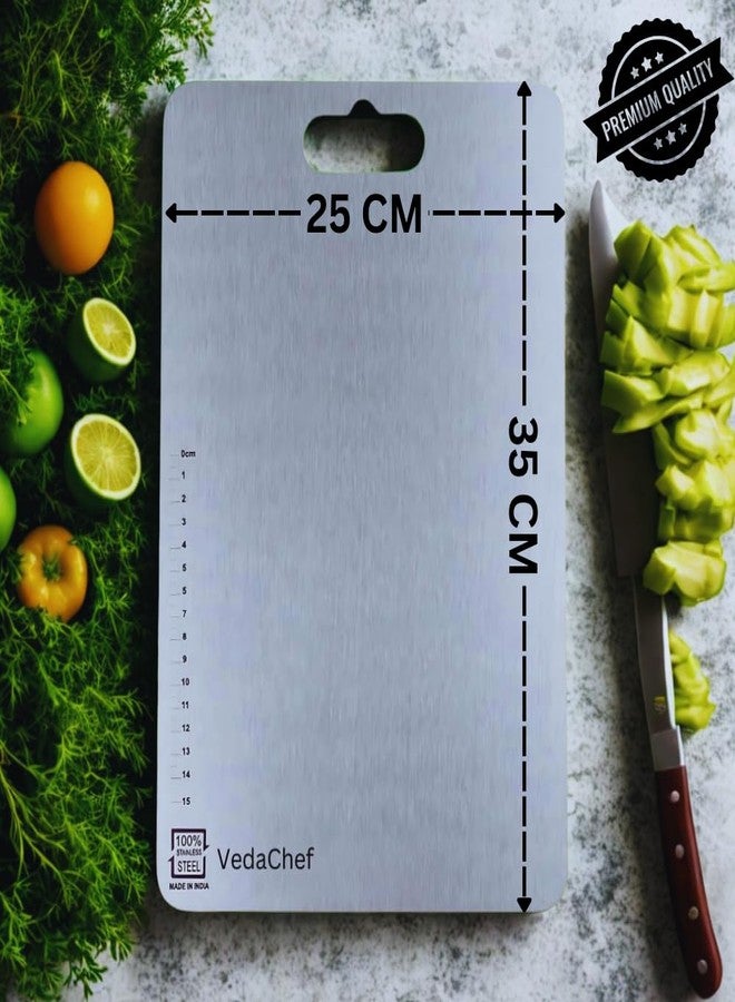 VedaChef لوح تقطيع فيدا شيف مصنوع من الفولاذ المقاوم للصدأ بنسبة 100%، مقاس كبير - لوح تقطيع خضراوات فاخر ومتين، لوح تقطيع متعدد الأغراض للمطبخ، مقاوم للبقع (مقاس كبير) - Image 3